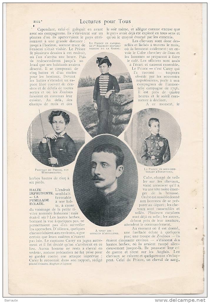 Feuillet Article De 1911   " La Mort Tragique Du Prince Impérial"  Par Son Précepteur Augustinn FILON - Historische Documenten