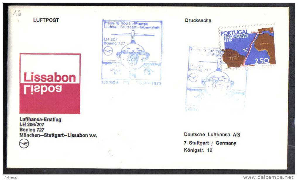 VOL16 - LUFTHANSA , Volo Lisboa Muenchen Del 7/4/1973 . Boeing 727 - Briefe U. Dokumente