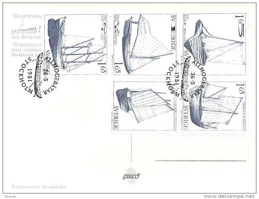 SUEDE Carte  MAXIMUM  Num.yvert  1134/1139 BATEAUX - Cartes-maximum (CM)