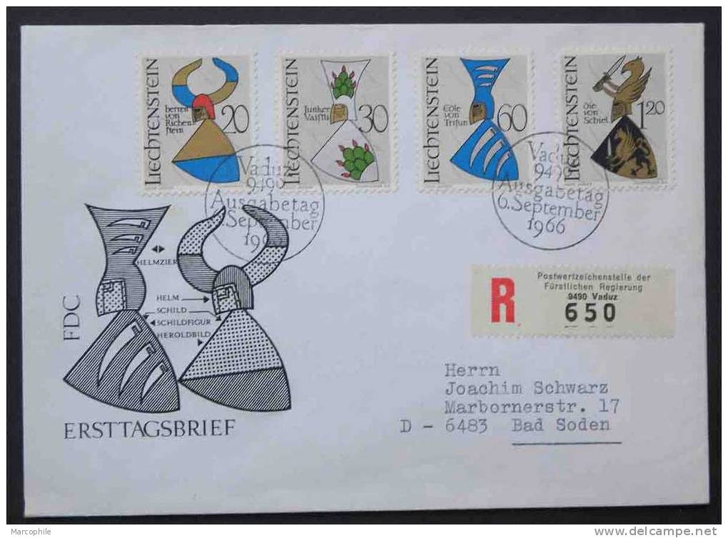 LICHTENSTEIN / 1966 LETTRE RECOMMANDEE FDC DU # 413 AU 416 (ref 788) - Covers & Documents