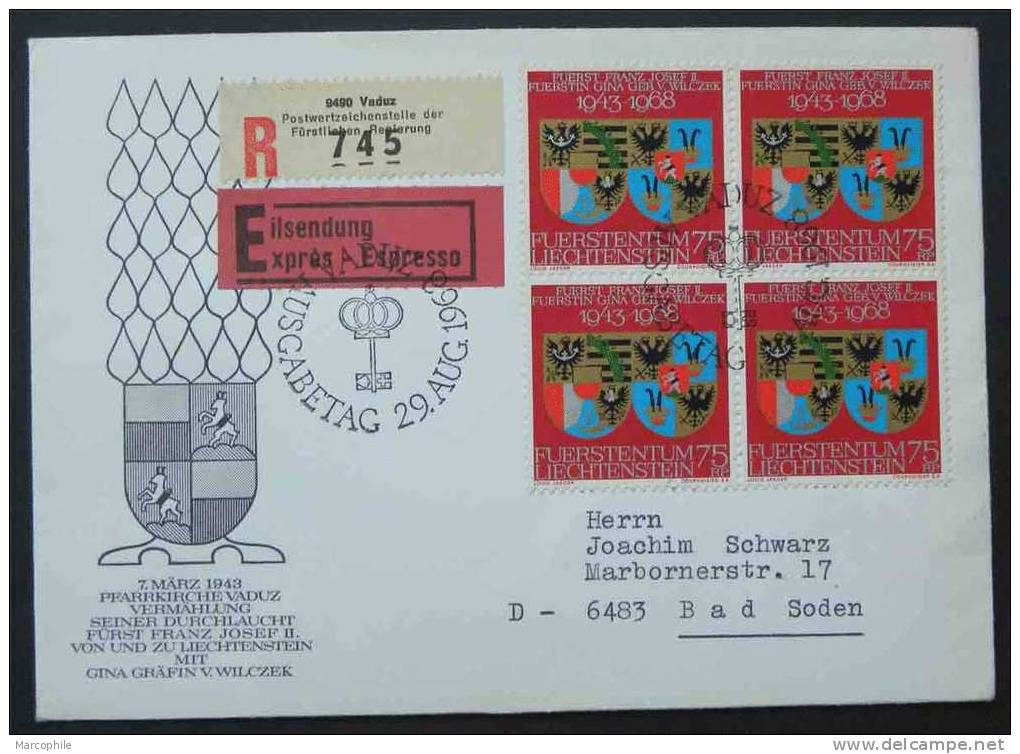 LICHTENSTEIN / 1968 LETTRE RECOMMANDEE EXPRES FDC DU # 450 (ref 1314) - Covers & Documents