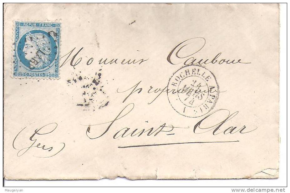 LETTRE -N° 60 Obl.  AMBULANT - LAR P   Cachet  La  Rochelle à Paris - Poste Ferroviaire