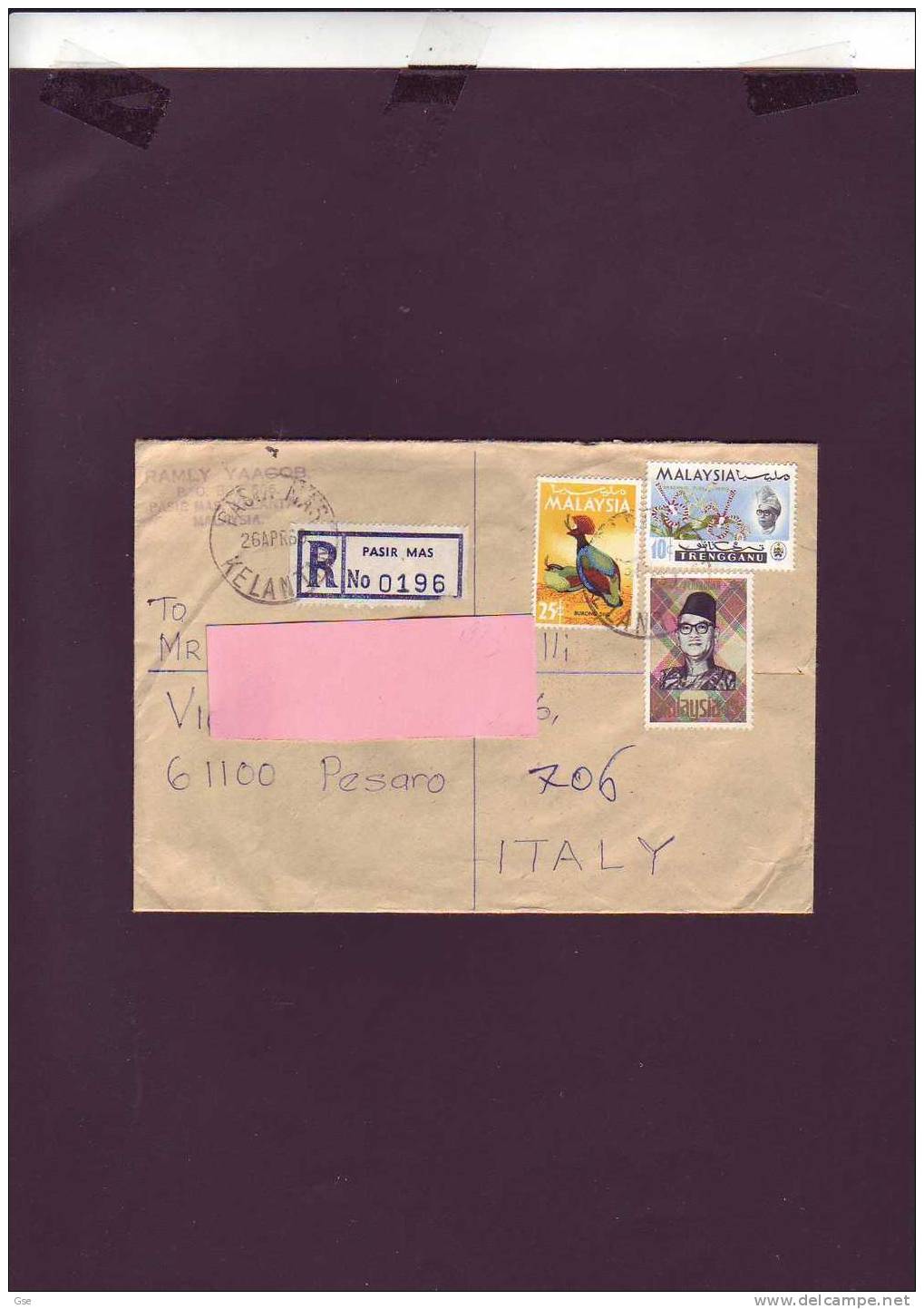 MALESIA  1969 -- Lettera  Raccomandata  Per L´Italia  (uccello-fiori) - Malaysia (1964-...)