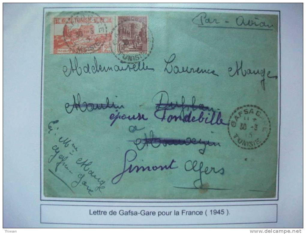 Tunisie Lettre Avion Cover Gafsa Gare 1945 ( Distribution ). - Lettres & Documents