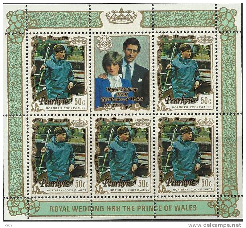 PENHRYN WEDDING OF DIANA & CHARLES 1981 5 X 50 CENTS ON M/S MINT  SG? READ DESCRIPTION !! - Penrhyn