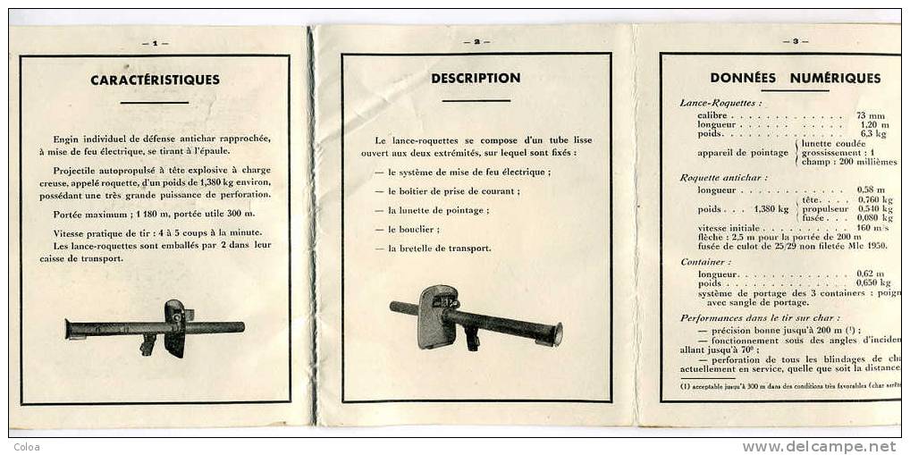 Guide Technique Lance Roquettes Antichar De 73 Mm  1952 - Documenti