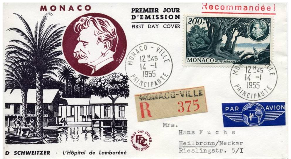 Monaco, FDC 200F, 80. Geburtstad Albert Schweitzer, R-Brief Nach Deutschland (Mi-Nr. 495). - Other & Unclassified