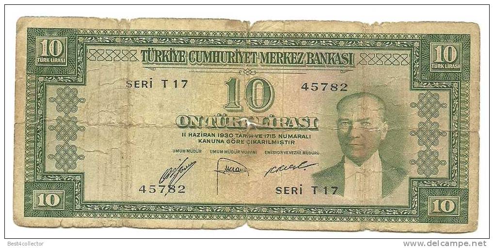 @@@ 10 Turkish Lira (TL)-1953-Serial# T17-45782-Condition: G - Turquia