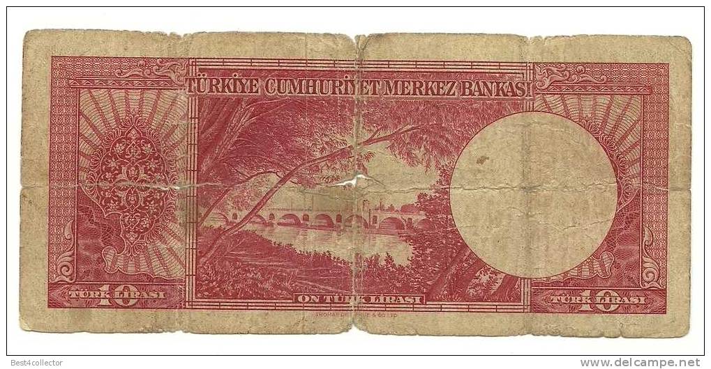 @@@ 10 Turkish Lira (TL)-1953-Serial# T17-45782-Condition: G - Turquia