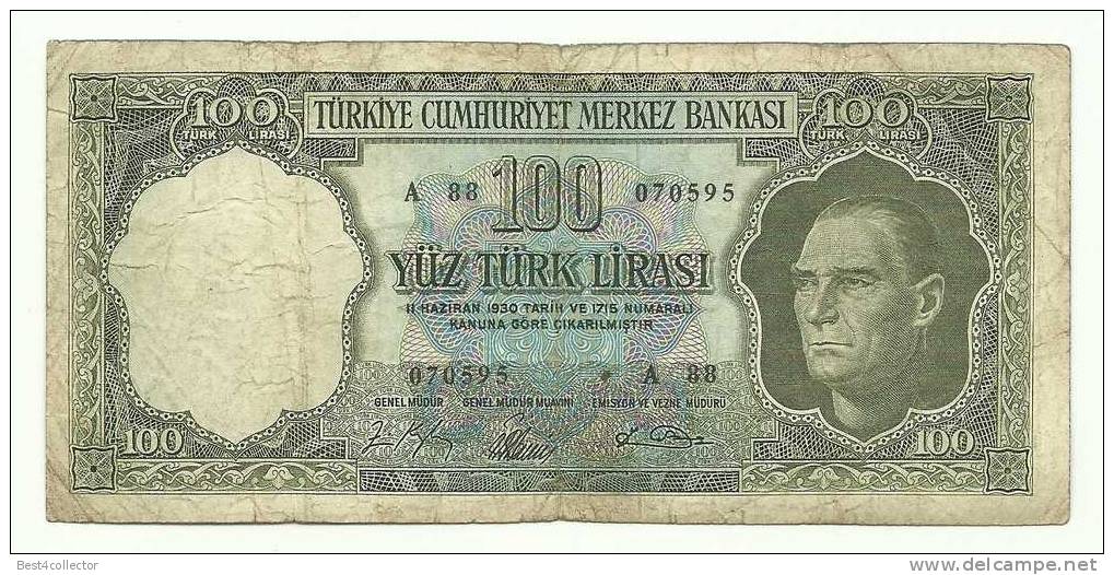 @@@ 100 Turkish Lira (TL)-1964-Serial# A88-070595-Condition: VG - Turchia