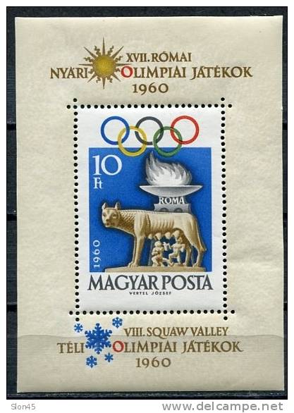 Hungary 1960 Sc 1336 MI Block 30A MLH Olympic Games.Romulas And Remus Statue And Flame CV 25 Euro - Neufs