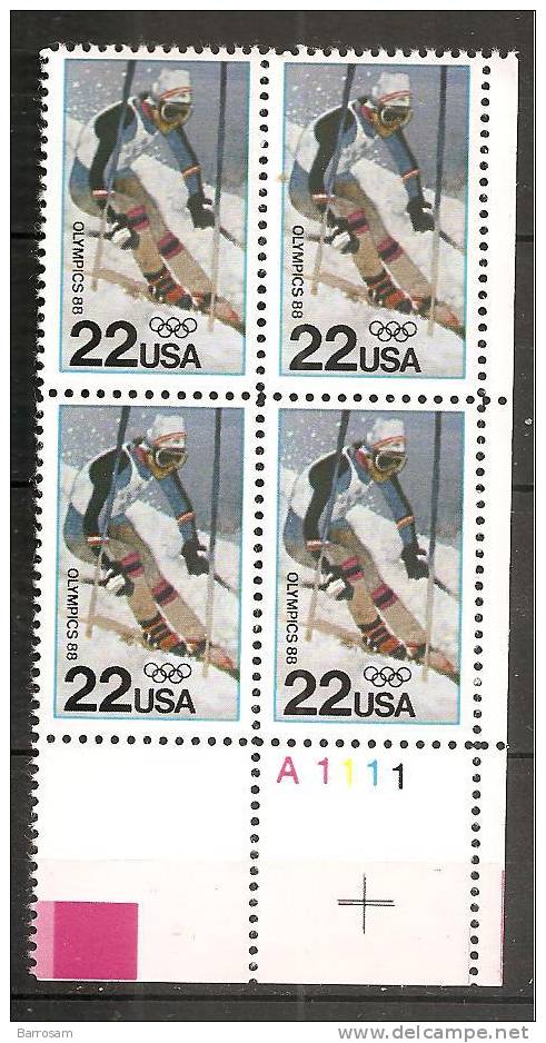 UnitedStatesofAmerica1988:OLYMPICS..SKIING Plate Block Of 4mnh** (less Than Post Office Price) - Inverno1988: Calgary