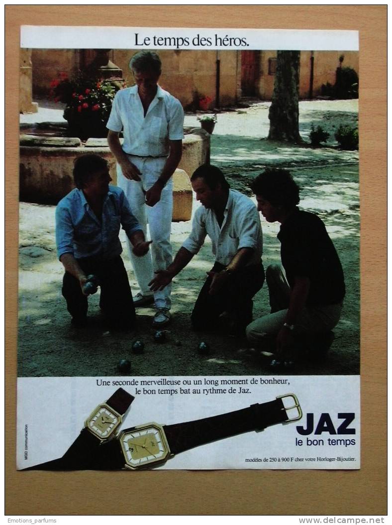Pub Papier 1984 Montre JAZ Partie De Pétanque Boule - Publicités