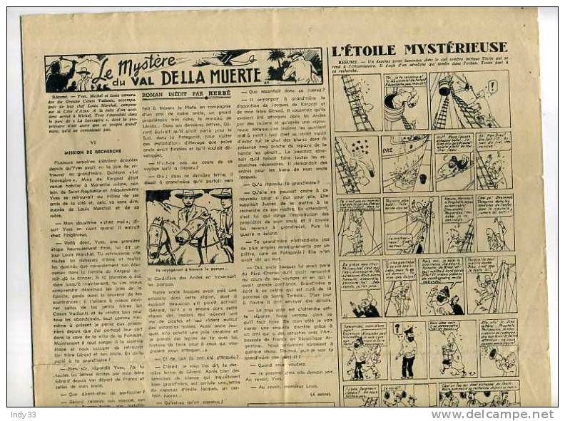 - COEURS VAILLANTS . N°32  1943 . AVEC TINTIN L´ETOILE MYSTERIEUSE EN FEUILLETON - Tintin