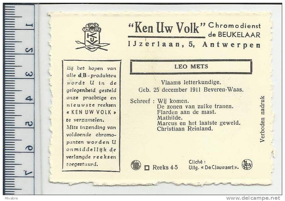 BEVEREN WAAS - LEO METS  - VLAAMS LETTERKUNDIGE - CHROMO DE BEUKELAAR - De Beukelaer