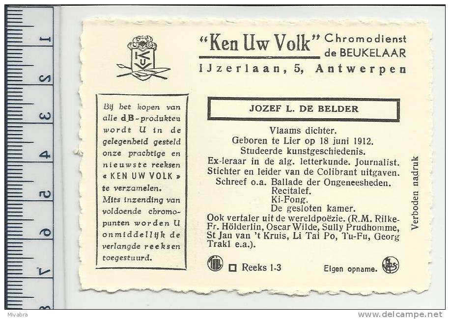 LIER - JOZEF L. DE BELDER - VLAAMS DICHTER - CHROMO DE BEUKELAAR - De Beukelaer