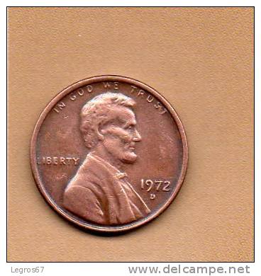 PIECE DE 1 CENT 1972 D - ETATS UNIS - 1959-…: Lincoln, Memorial Reverse