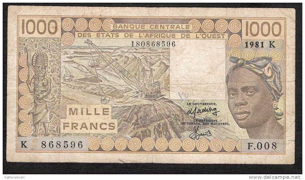 SENEGAL  P707Kc  1000 FRANCS  1981 Signature 17      F-VF - Senegal