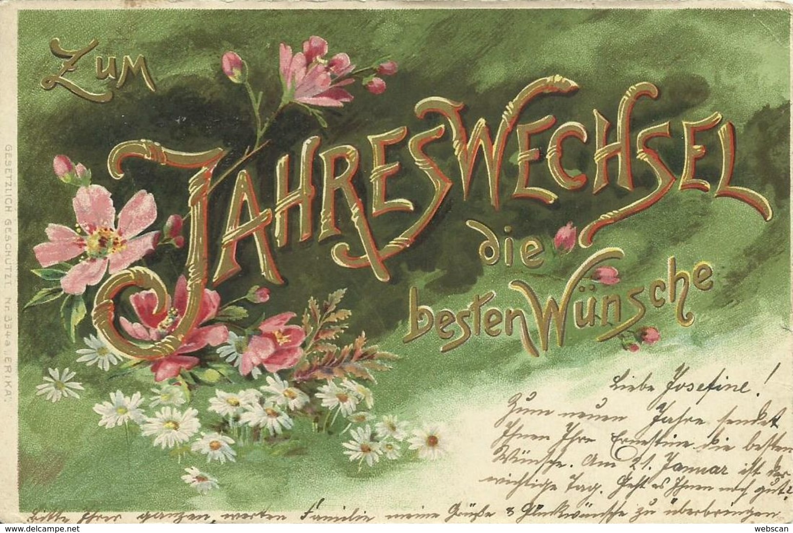 AK Neujahr Golddruck Blumen "Erika" 1901 #108 - New Year