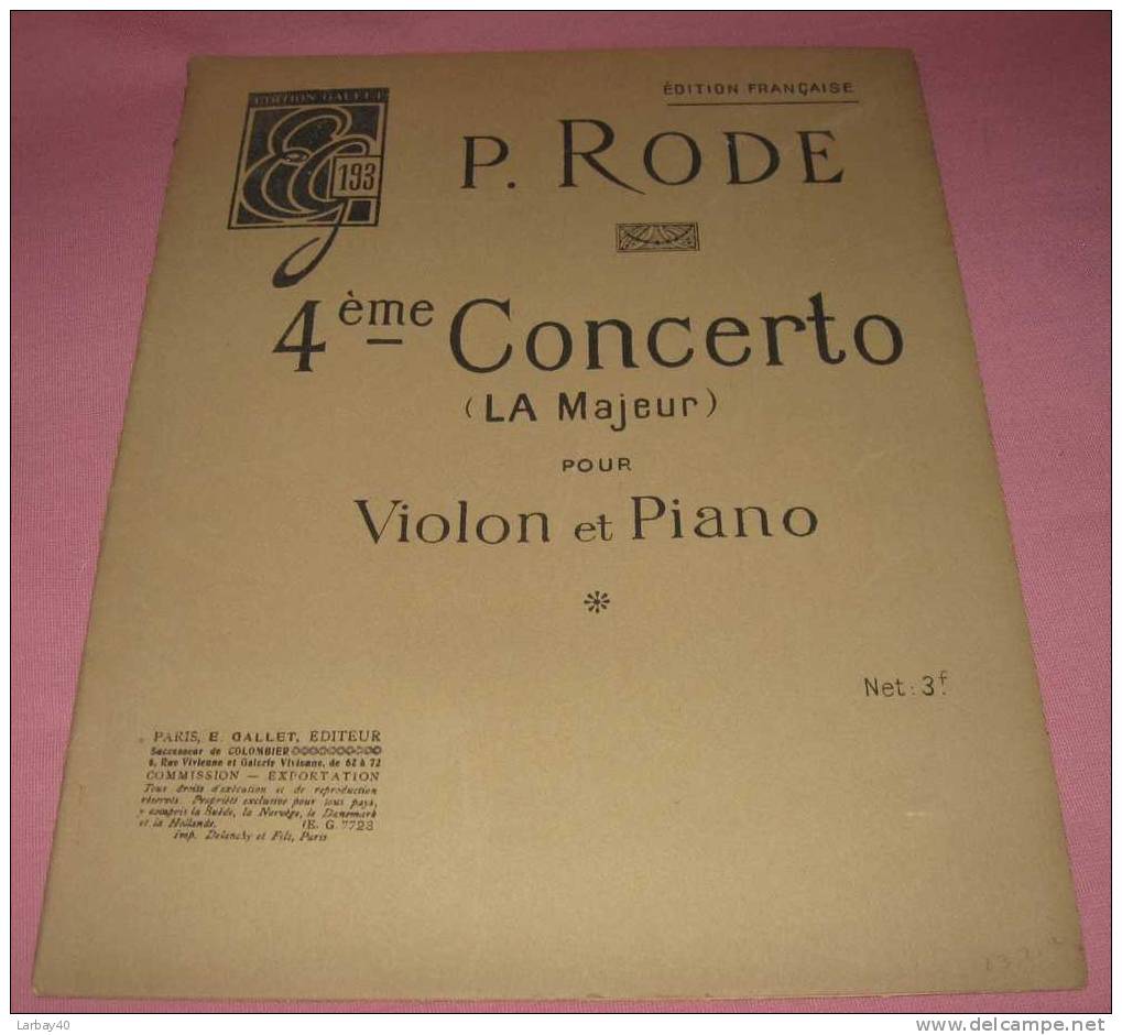 P Rode 4 Eme Concerto La Majeur Pour Violon Et Piano - Música