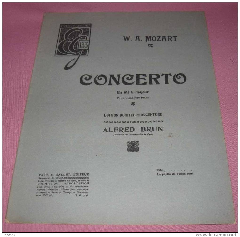 Mozart Concerto En Mi B Majeur Pour Violon Et Piano Brun - Musique