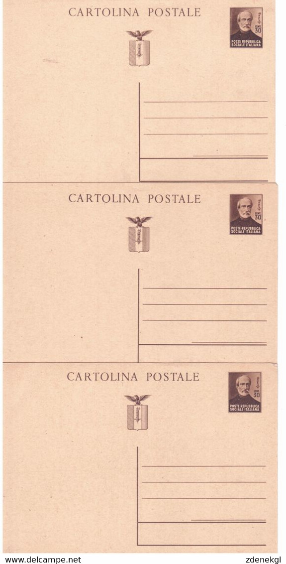 Italia - 3 Cartoline Postale Del Anno 1944, Non  Usate, Perfetti - Interi Postali