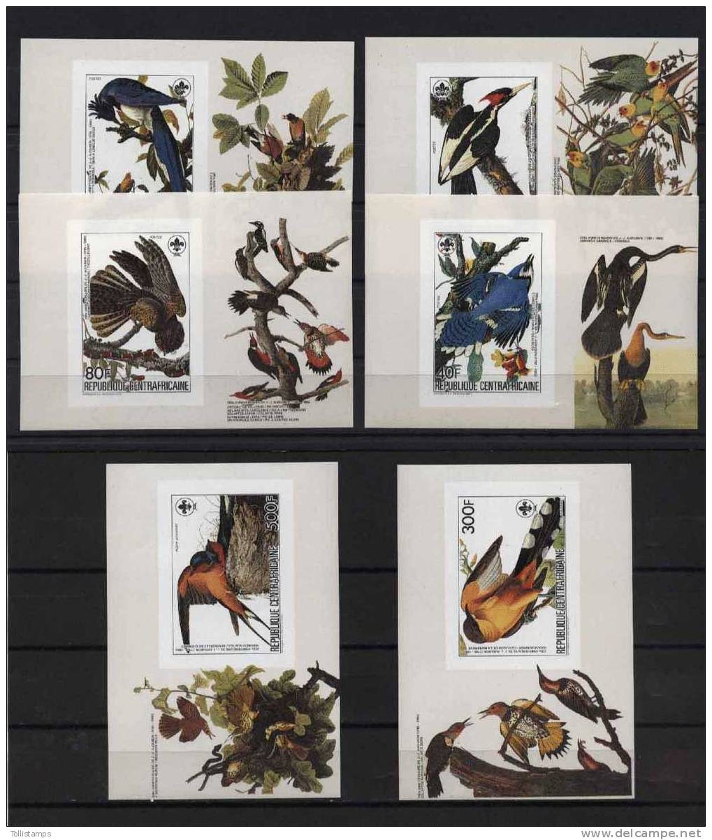 Central Africa Birds/Scouts/Audubon 1985 6v Deluxe Imp.  MNH - Autres & Non Classés