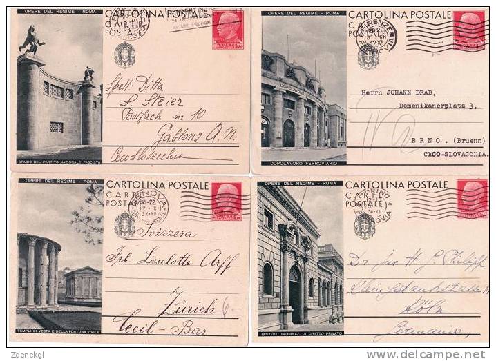 Italia - 4 Cartoline Postale Del Anno 1932,  Usate Opere Regime - Interi Postali