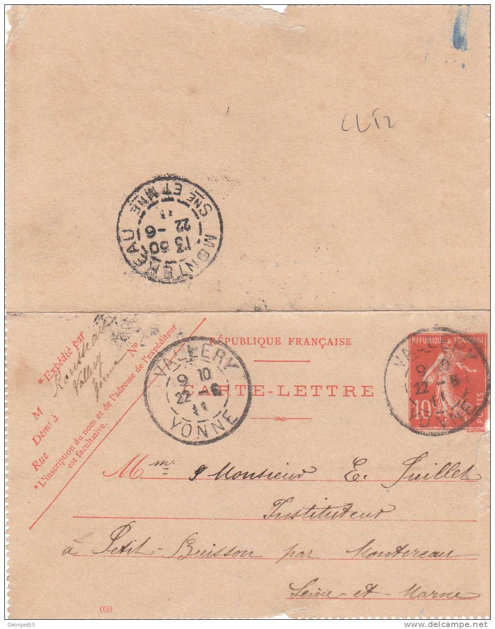 Carte Lettre  CL  Type Semeuse 10 C          1911 - Kaartbrieven