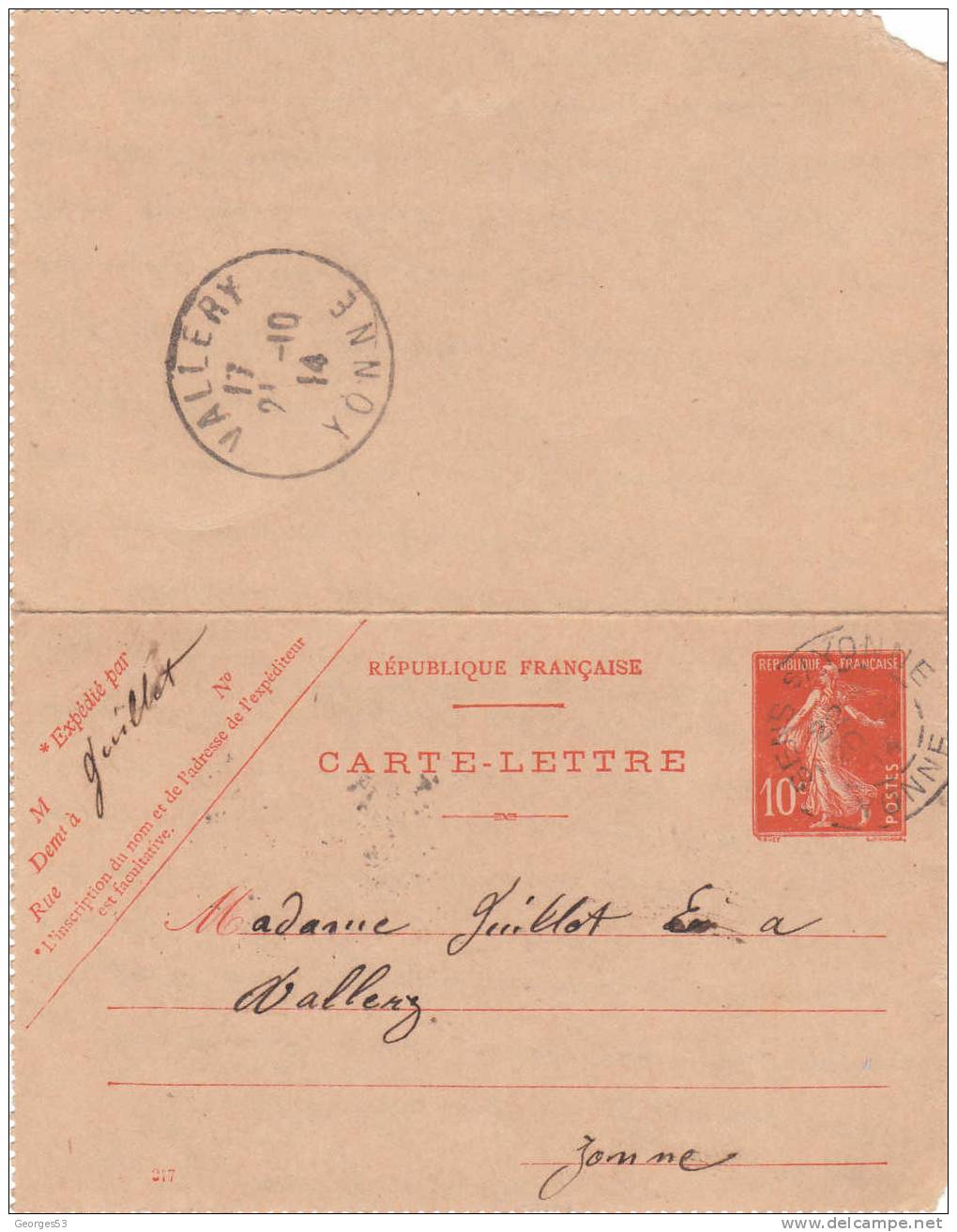 Carte Lettre CL  Type Semeuse 10 C   17/10/1914 - Cartes-lettres