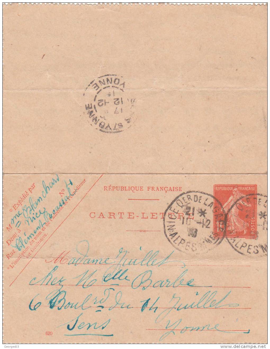 Carte Lettre CL  Type Semeuse 10 C   10/12/1916 - Kaartbrieven