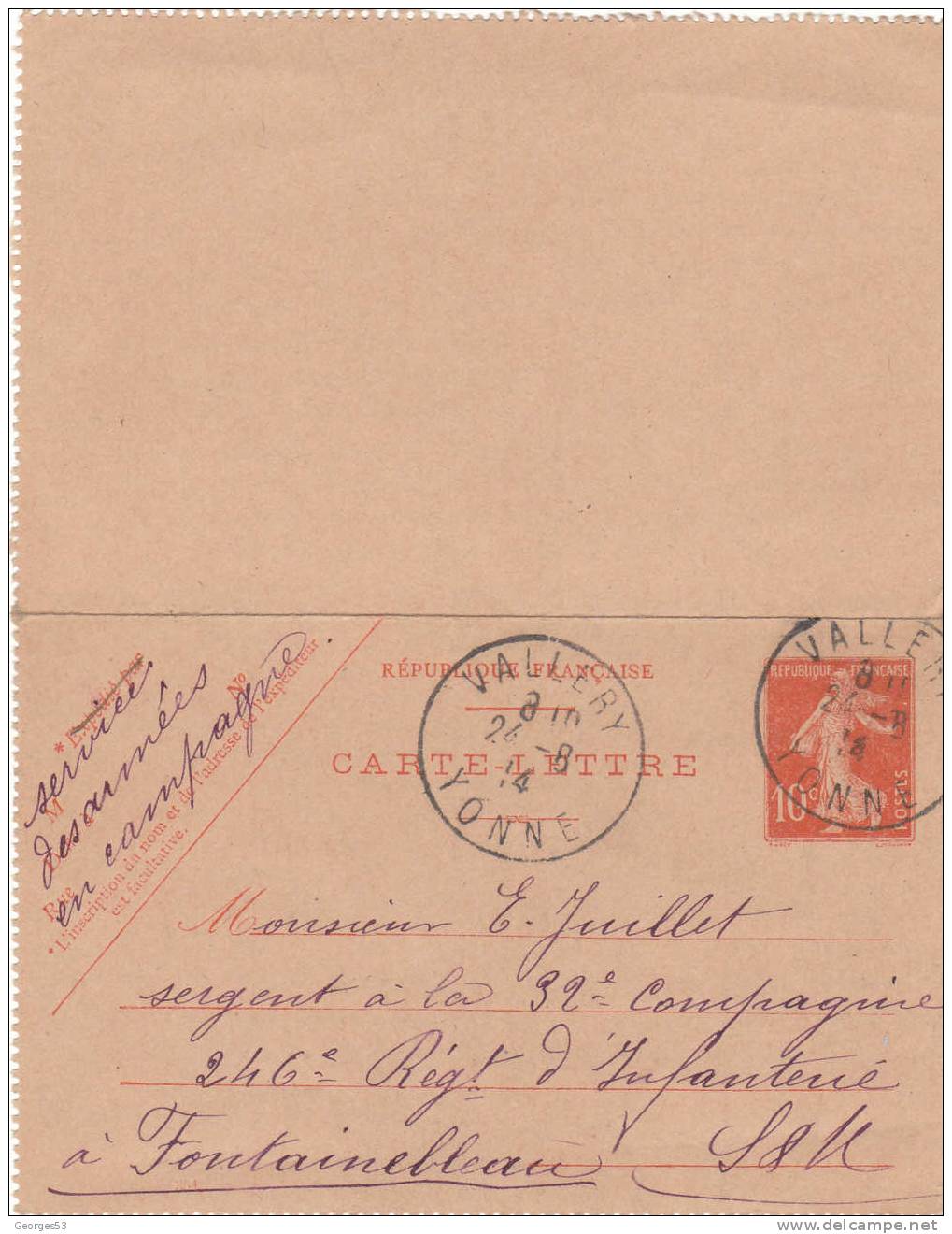 Carte Lettre CL  Type Semeuse 10 C       24/08/1914 - Cartes-lettres