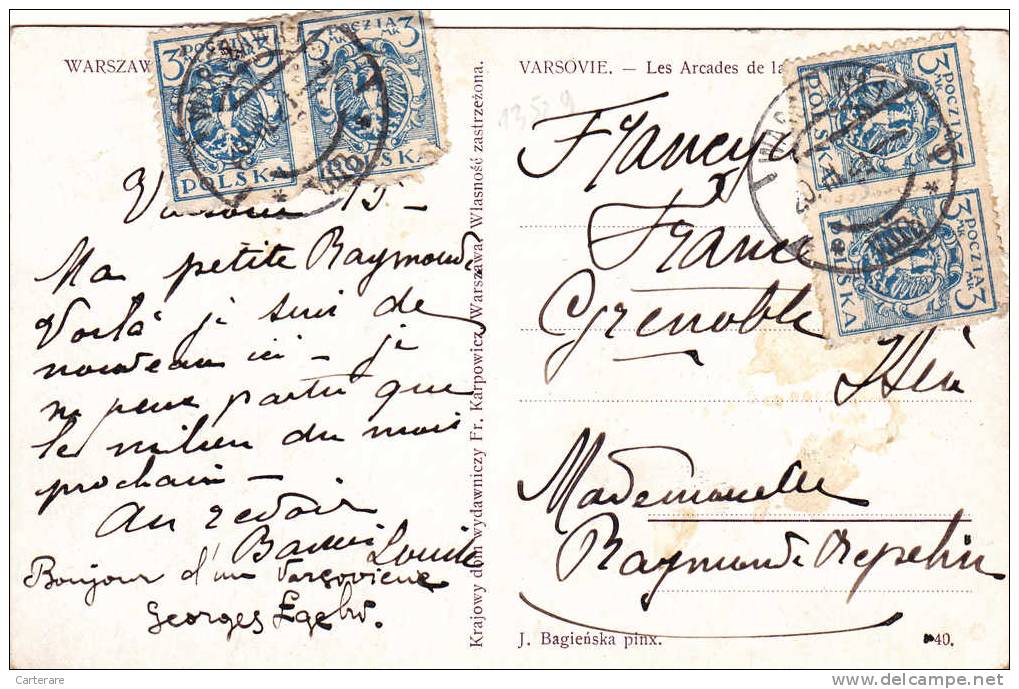 POLOGNE,POLSKA,POCZTA,VARSOVIE EN 1904,WARSZAWA,les Arcades De La Rue KAROVA,4 Timbres Polonais,rare - Polonia