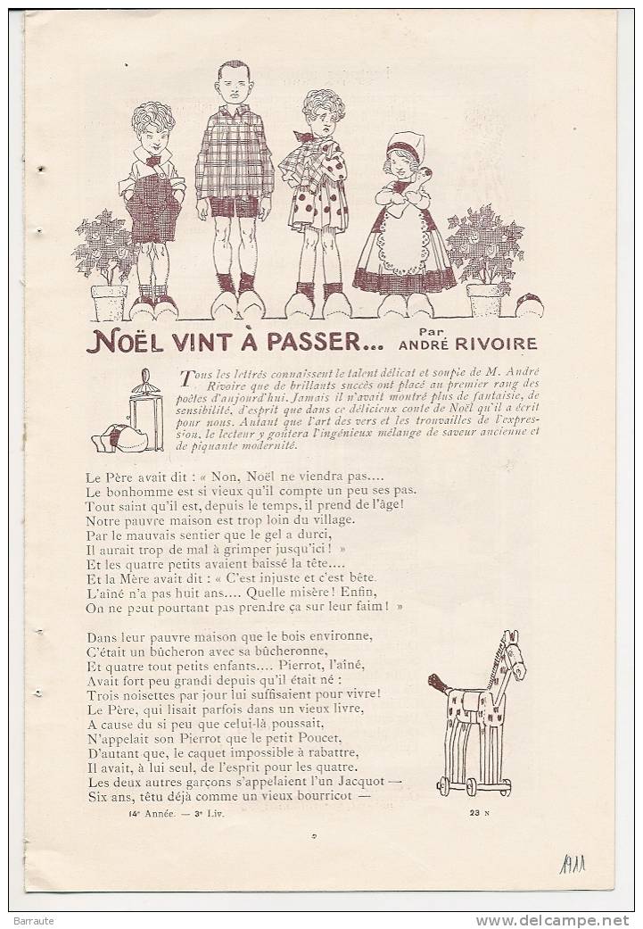 Feuillet Poeme De 1911 " NOEL Vint A PASSER " Par André RIVOIRE .dessins De René VINCENT. - Historical Documents