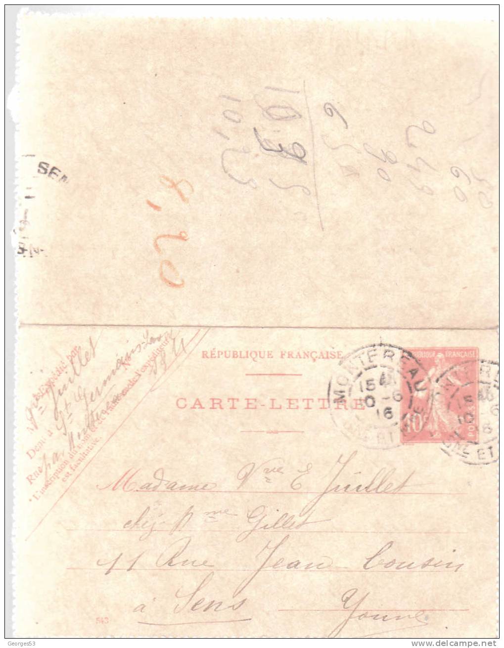 Carte Lettre CL  Type Semeuse 10 C      10/06/1916 - Cartes-lettres