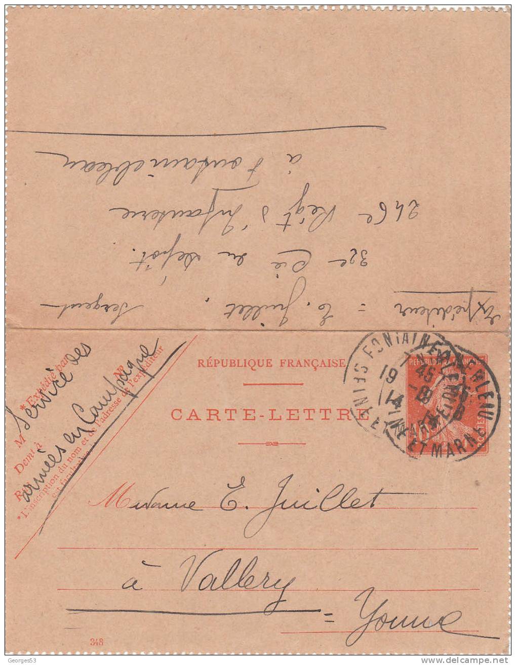 Carte Lettre CL Type Semeuse 10 C   19/08/1914 - Cartes-lettres