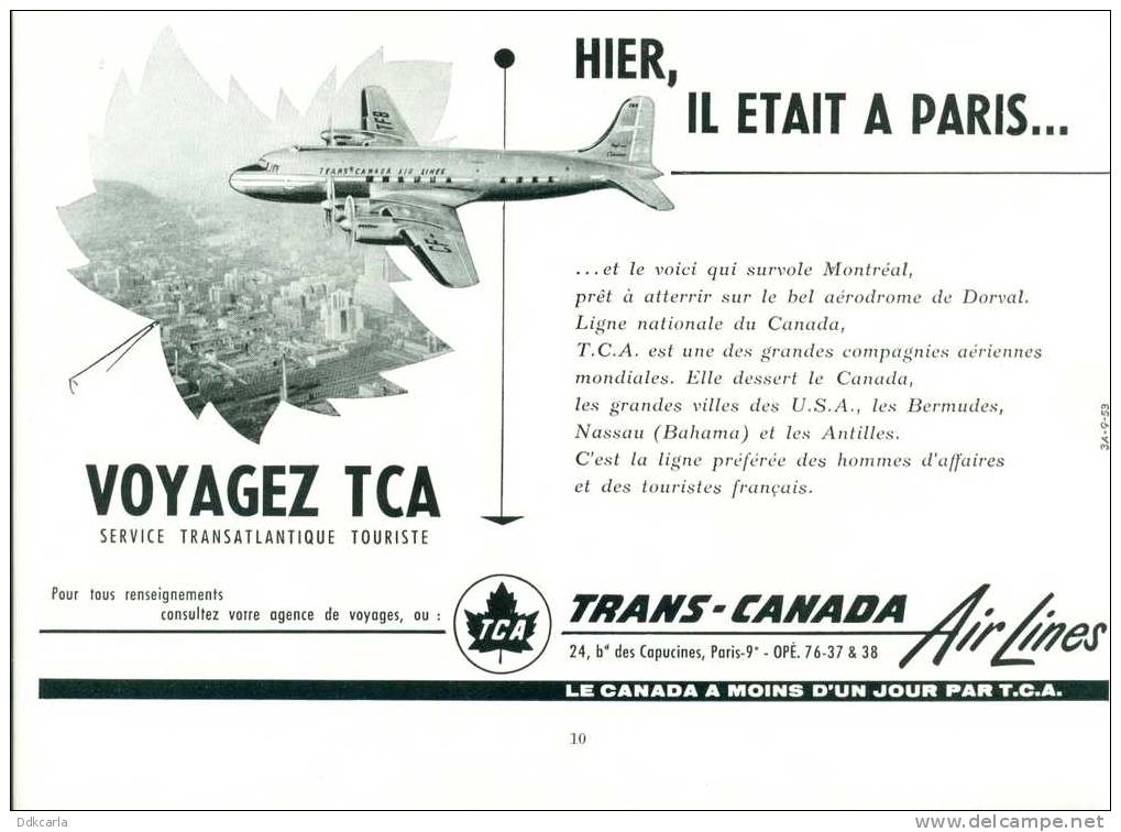 Reclame Uit 1954 - TCA Trans Canada Airlines - Aviation - Advertisements