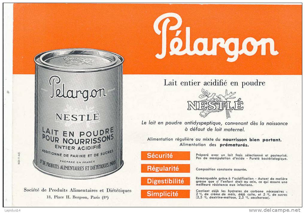 BU 496 /BUVARD - LE LAIT ENTIER  PELARGON  NESTLE - Produits Laitiers