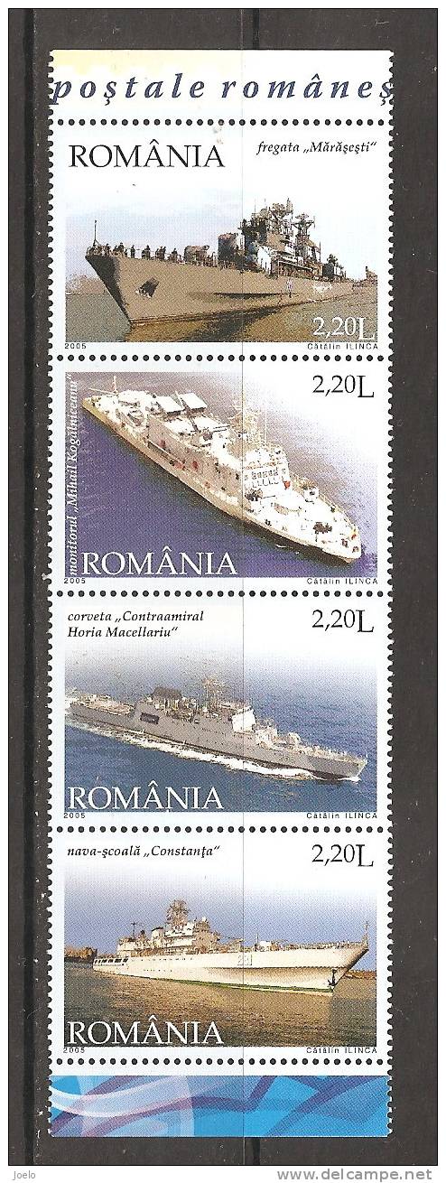 ROMANIA 2005 BATTLESHIPS SETENANT VERTICAL STRIP MNH - Unused Stamps