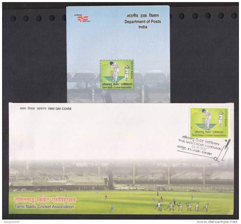 2007 Tamilnadu Cricket Association FDC + Stampless Brochure  # 21948  India Inde Indien - Cricket