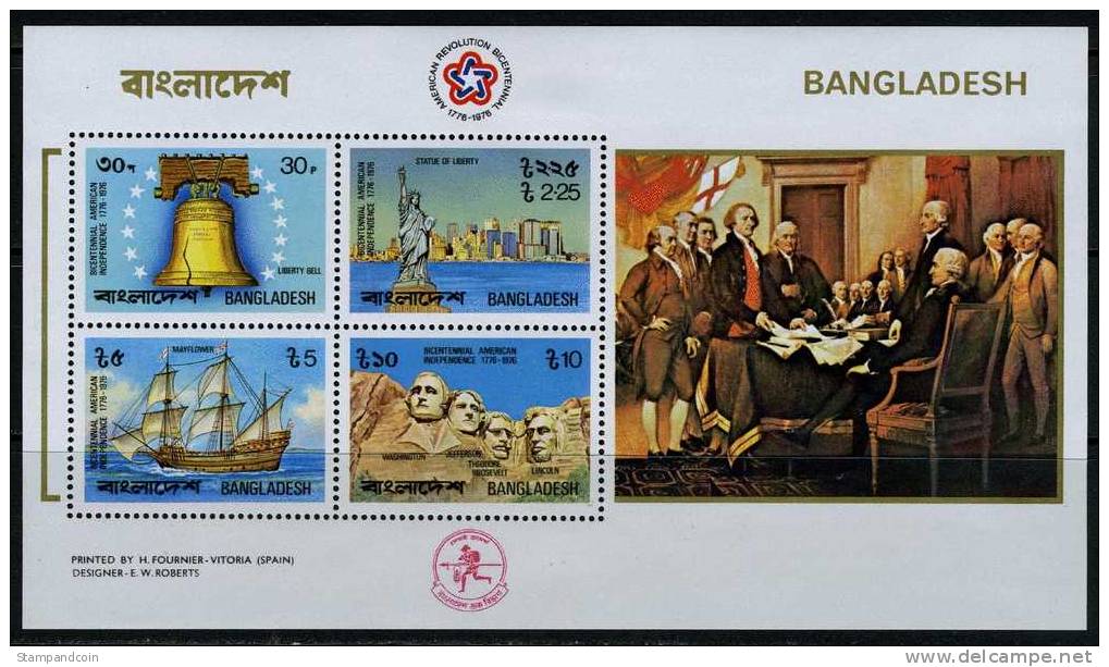 Bangladesh #114a Mint Never Hinged US Bicentennial Sheet From 1976 - Bangladesch