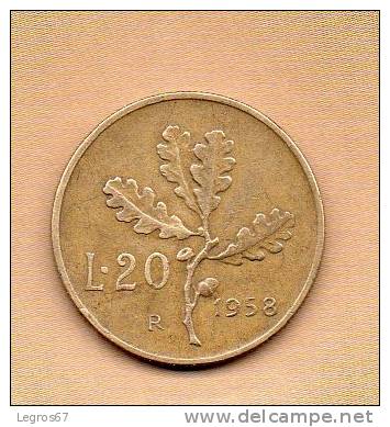 PIECE DE 20 LIRES 1958 - ITALIE - 20 Lire