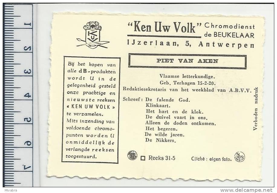 TERHAGEN - PIET VAN AKEN  - SCHRIJVER - CHROMO DE BEUKELAAR - De Beukelaer