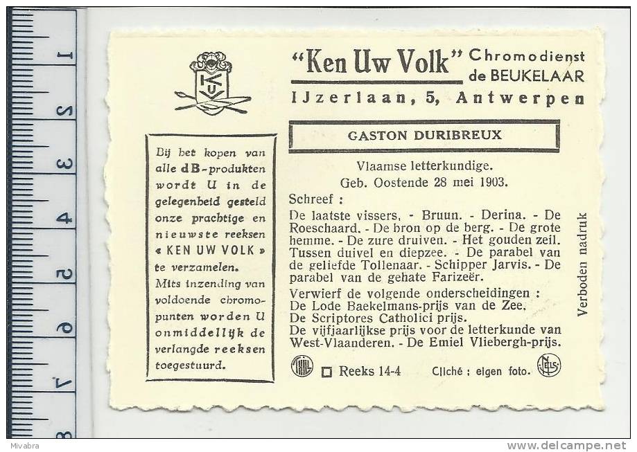 OOSTENDE - GASTON DURIBREUX - SCHRIJVER - CHROMO DE BEUKELAAR - De Beukelaer