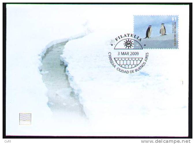 ARGENTINA 2009 - OFFICIAL ENTIRE ENVELOPE Of $1, PENGUINS, Uncirculated - Pingouins & Manchots