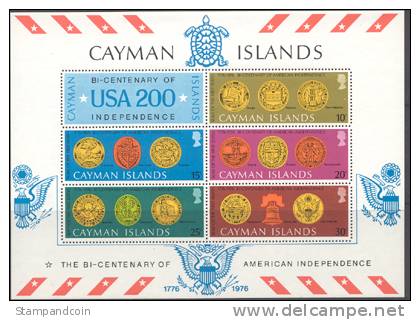 Cayman Is. #376a Mint Never Hinged US Bicentennial S/S From 1976 - Kaimaninseln