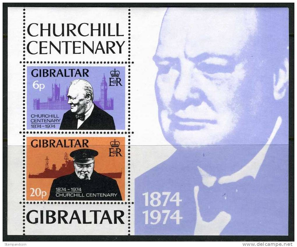 Gibraltar #317a Mint Never Hinged Churchill Souvenir Sheet From 1974 - Gibraltar