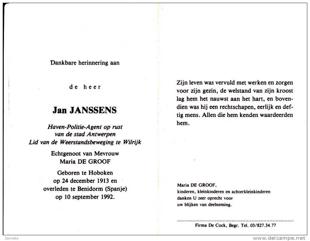 Doodsprentje Haven Politie Agent Janssens Jan - Devotion Images