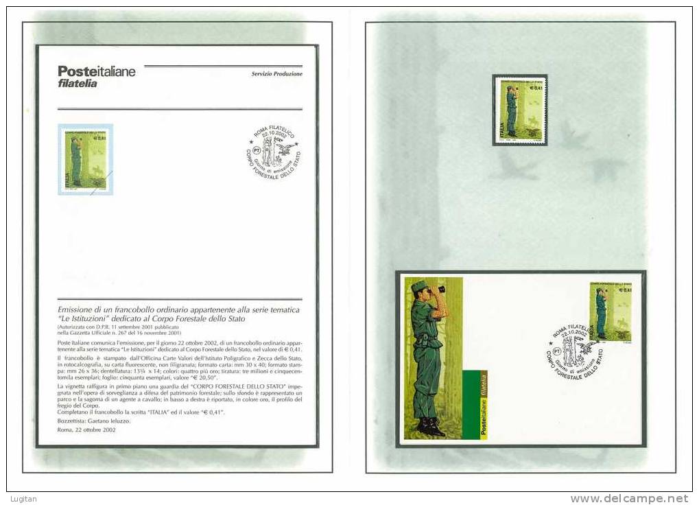 Filatelia - ITALIA REPUBBLICA - FOLDER - CORPO FORESTALE DELLO STATO - ANNO 2002 - IN OMAGGIO UNA CARTOLINA - Presentation Packs