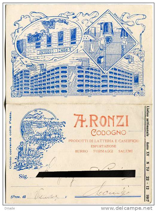 CARTOLINA FORMATO PICCOLO DOPPIA PUBBLICITà CASEIFICIO A. RONZI CODOGNO LODI ANNO 1917 - Lodi